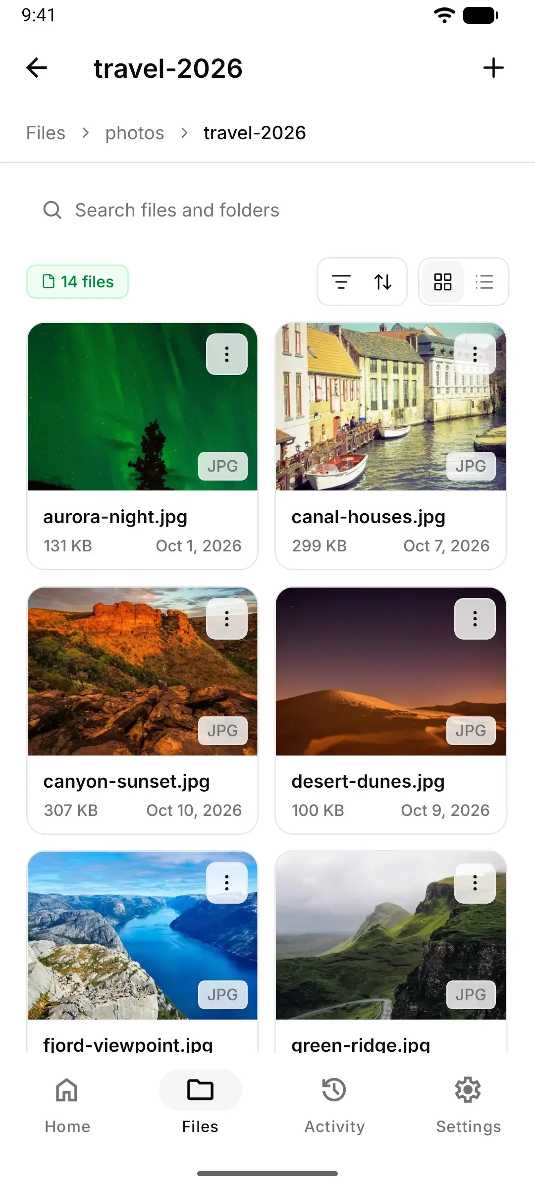 A photo folder in the app