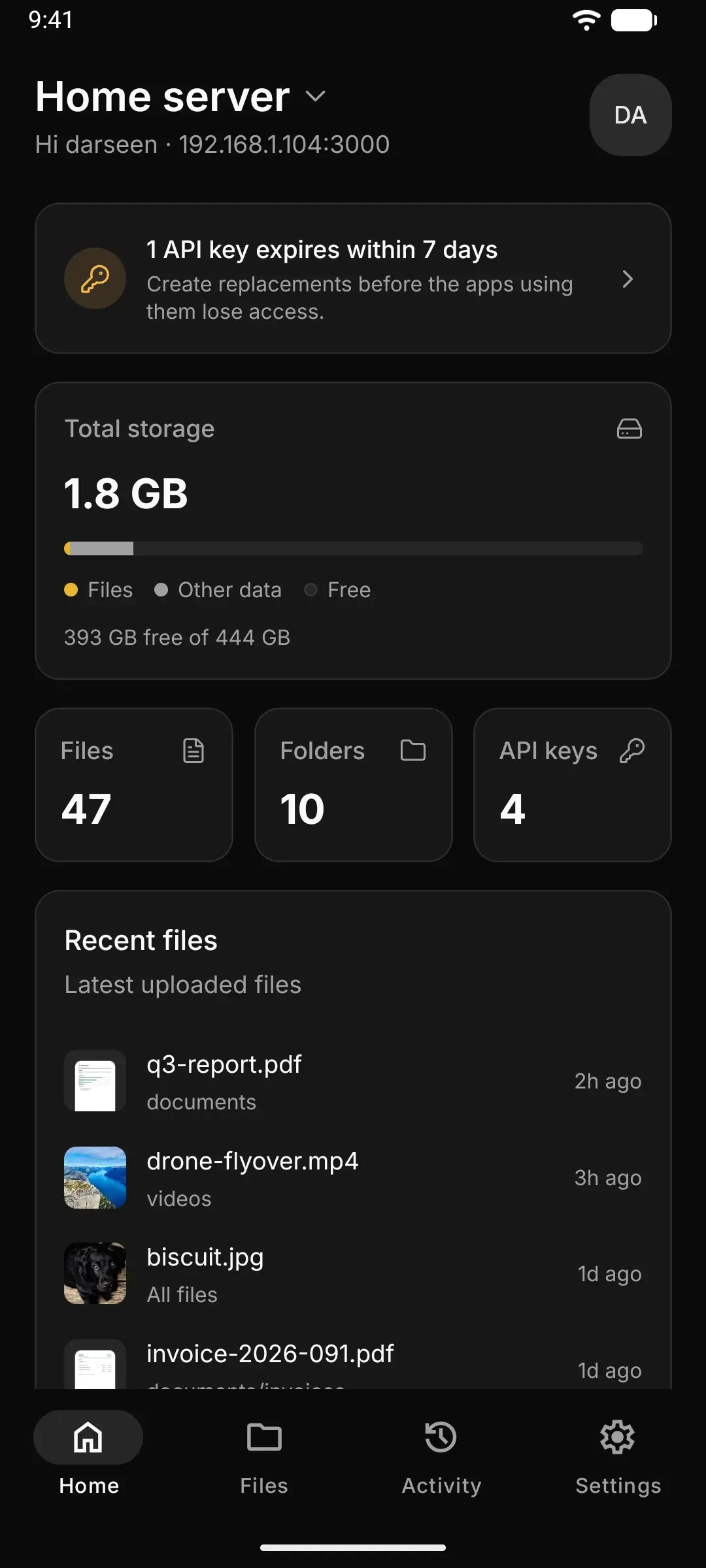 The same dashboard in the Vaze Android app